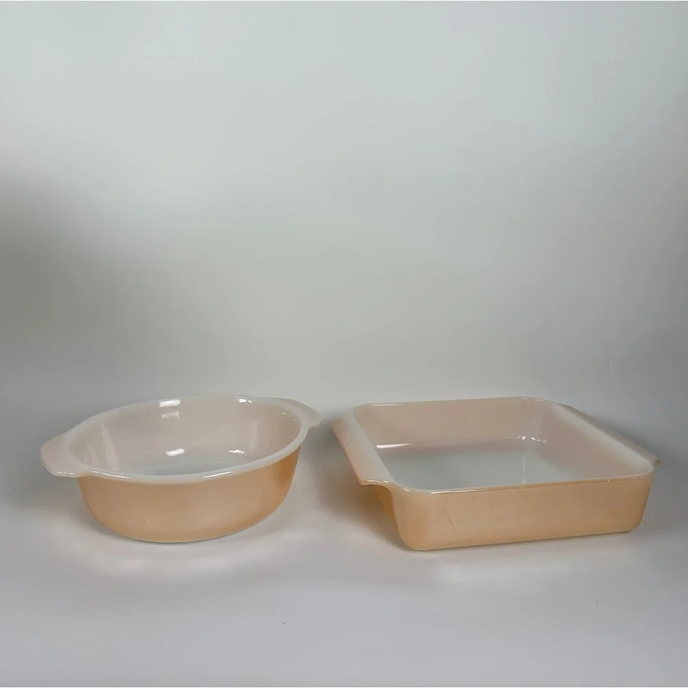 VTG Peach‎ Lustre Laurel by Fire King Orange Iridescent Casserole Dish Set